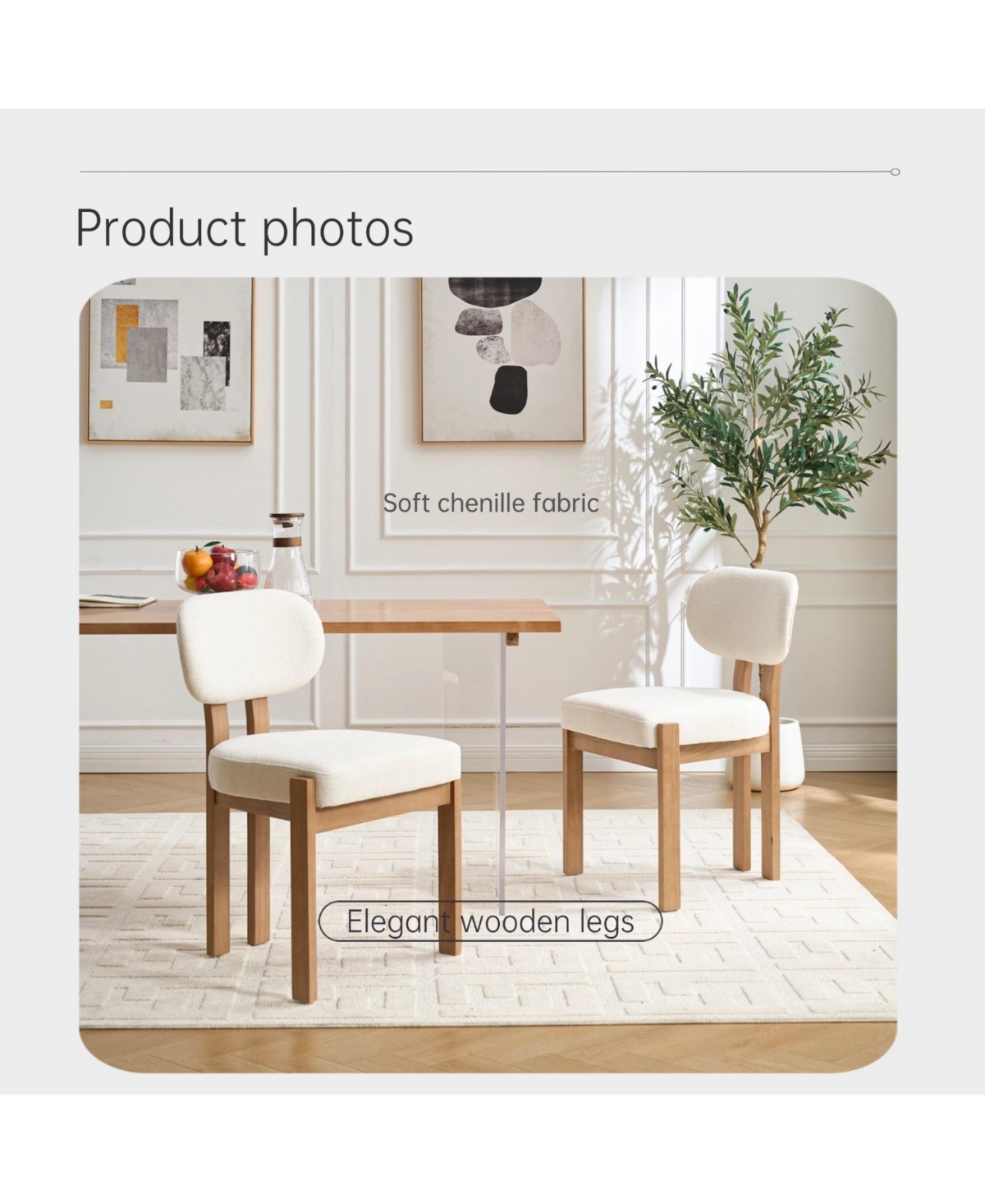Flynama Wooden Dining Chairs Set of 2, Modern Fabric Upholstered Dining Room Chairs, Farmhouse Kitchen Chairs