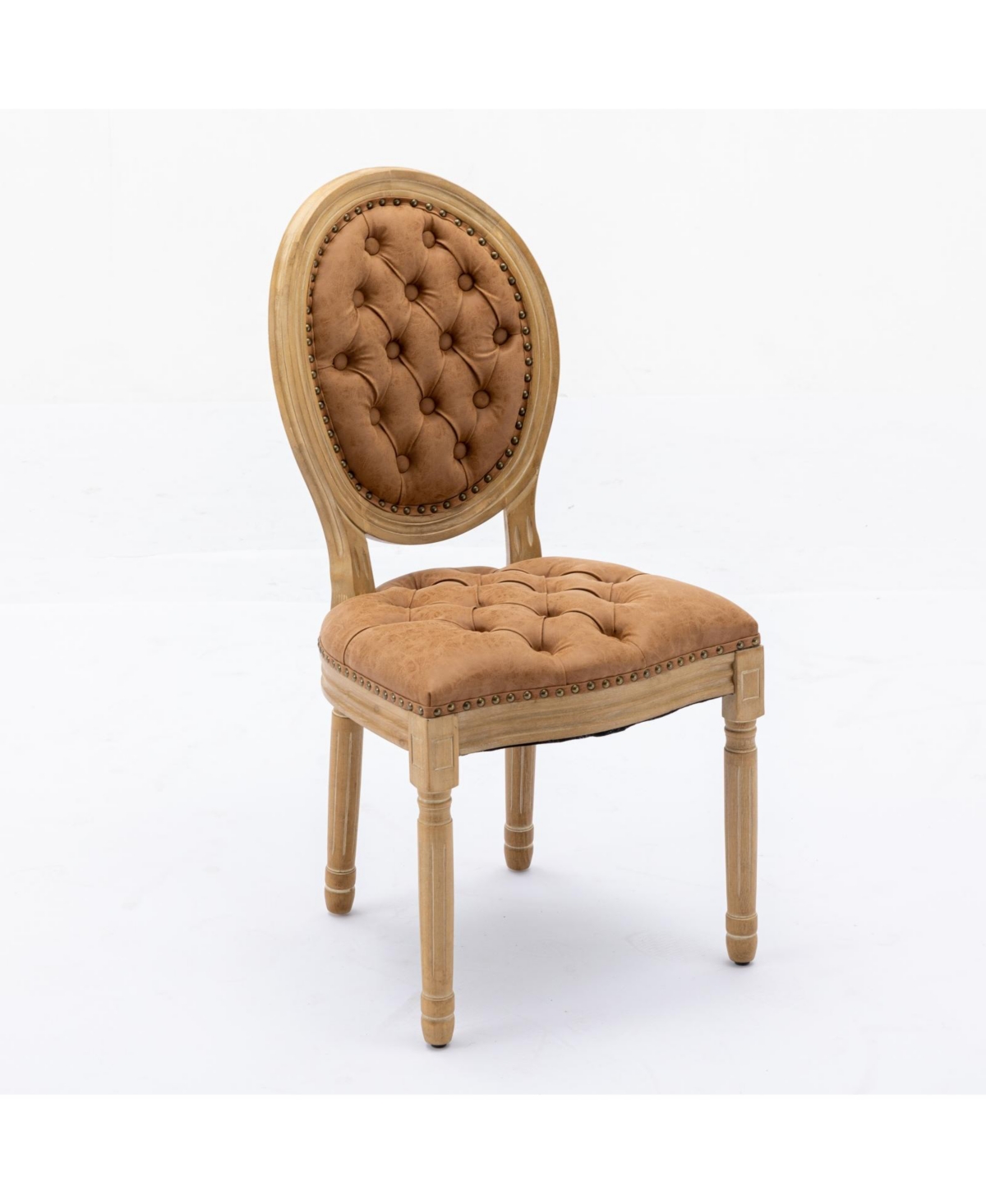 Flynama Set of 2 French Pu Leather Tufted Nailhead Dining Chairs, Solid Wood Frame 300 Lbs Load