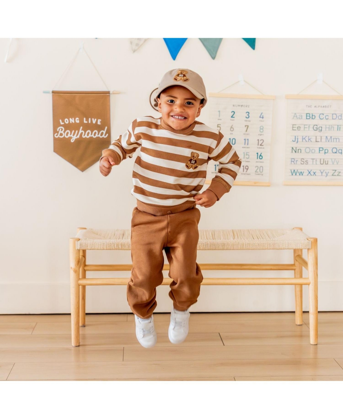 Sweet Wink Little Boys Teddy Bear Patch Striped Sweatshirt