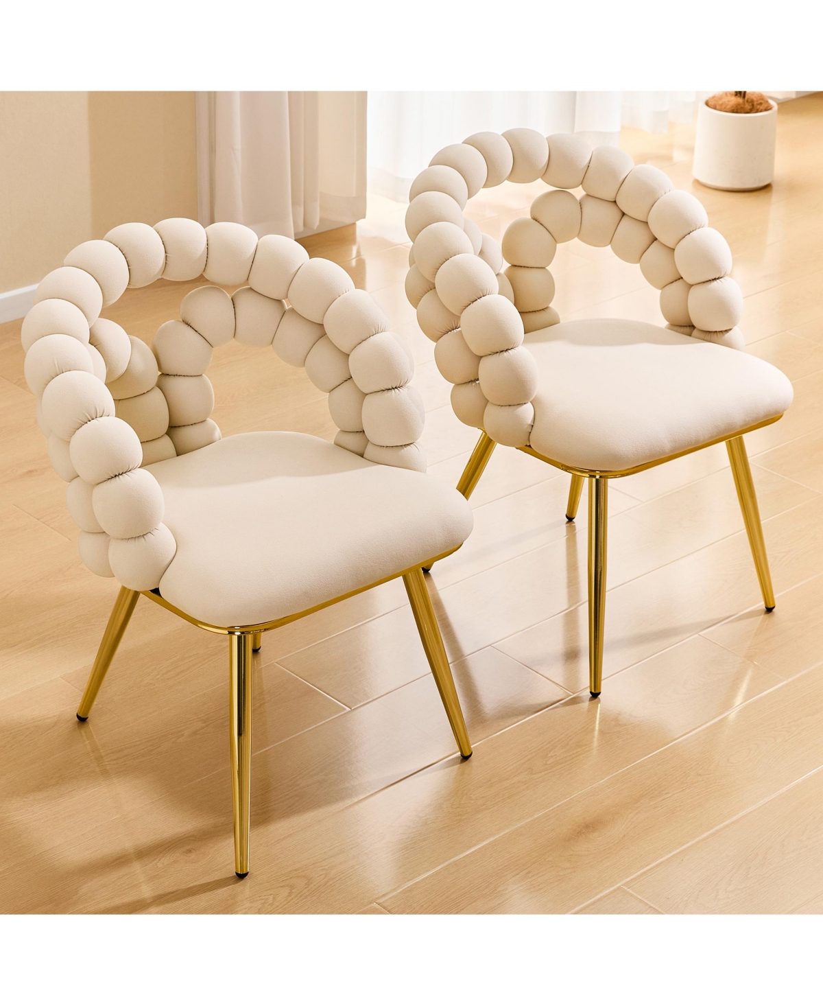 Flynama 2 Pack Velvet Dining Chairs, Bubble Cushion Back Accent Chairs with Finished Metal Legs