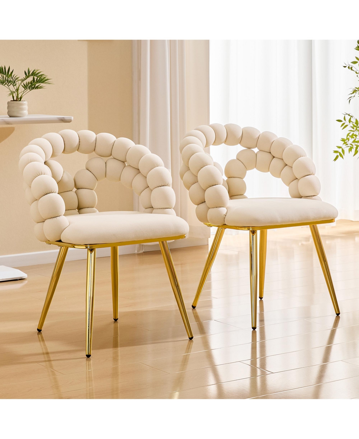 Flynama 2 Pack Velvet Dining Chairs, Bubble Cushion Back Accent Chairs with Finished Metal Legs