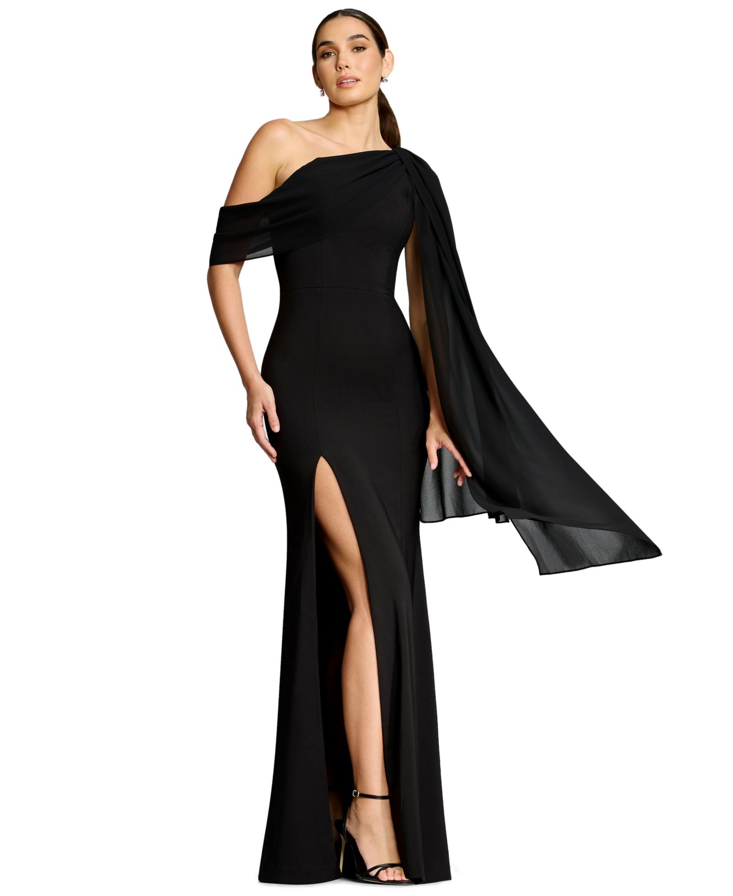 Женское платье Dress the Population One-Shoulder High-Slit A-Line Gown, цвет: Чёрный — фото 2