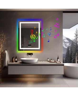 RGB Backlit + Front Lighted 28"x36" LED Bathroom Mirror with Bluetooth Speaker Time Temperature Display Memory Function