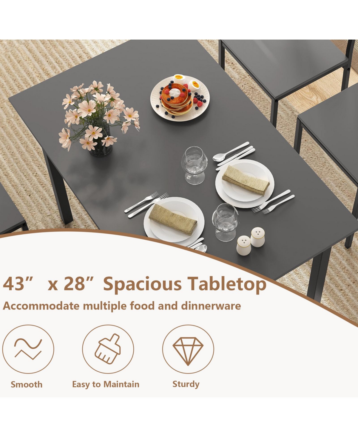 Mecale 5-Piece Industrial Dining Table Set with 4 Chairs for Kitchen
