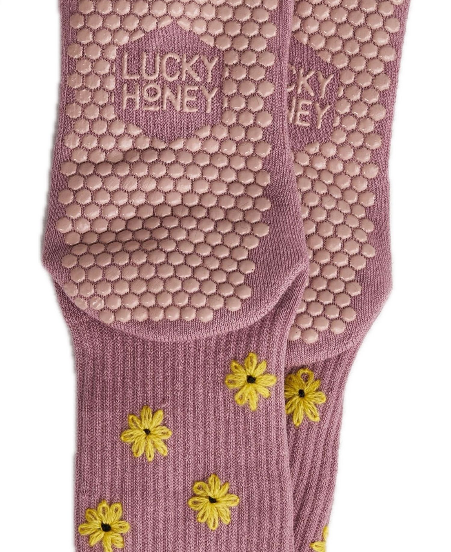 Women's Daisy Grip Embroidered Daisies Honeycomb Grip Crew Socks