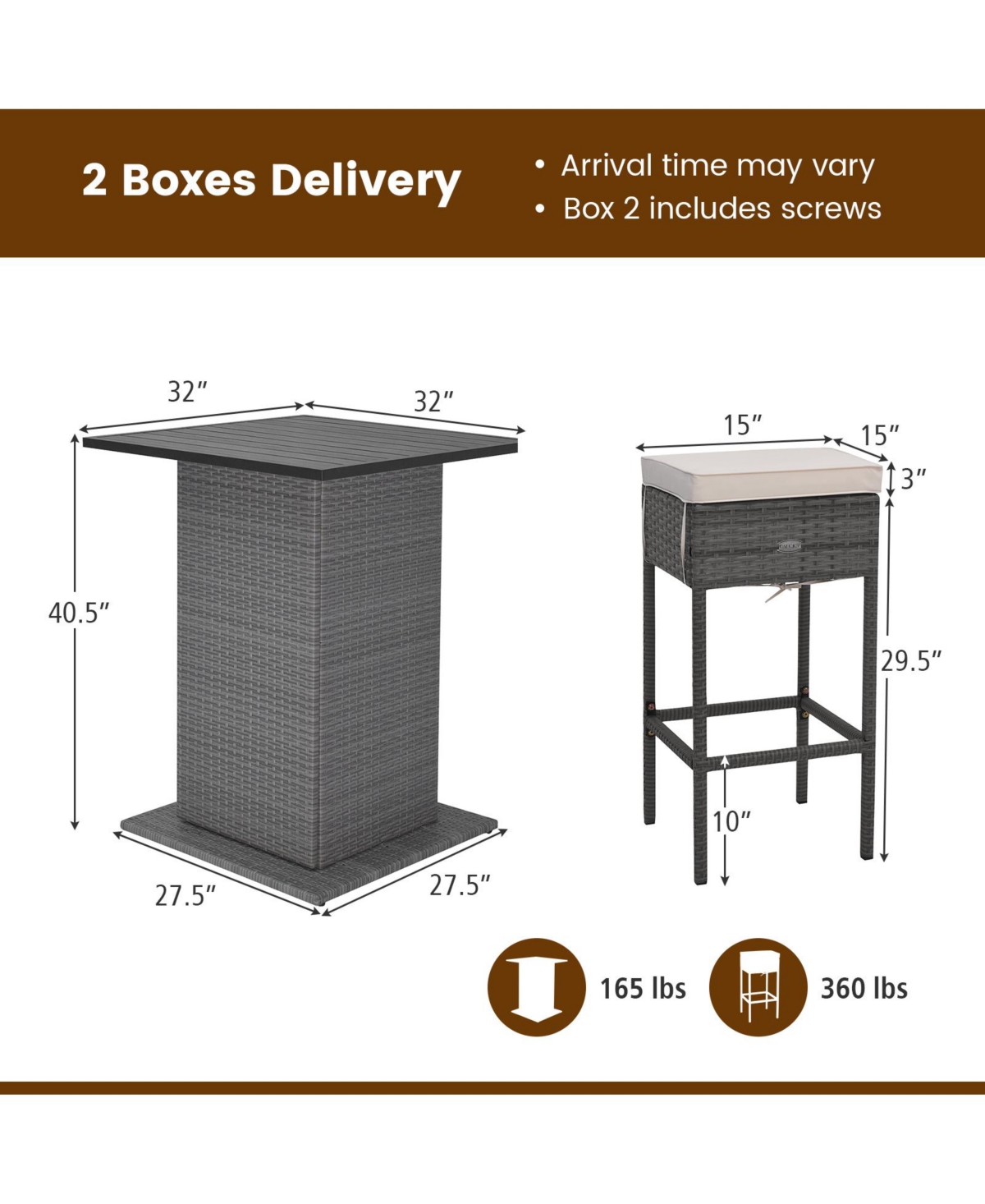 Mecale 5-Piece Outdoor Wicker Bar Set with Hidden Storage and Cushions