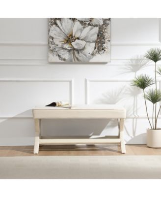 Velvet Double Bench with X-Crossed Legs, Modern