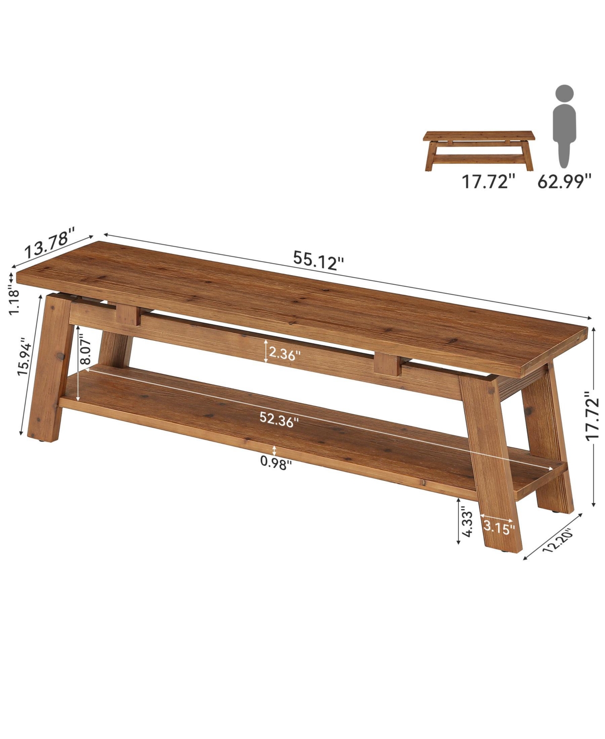 Tribesigns Solid Wood Bench, 55" Farmhouse Entryway Bench with Shoe Storage | 350 lb Capacity, Scratch Resistant, End of Bed Bench Shoe Bench Seat