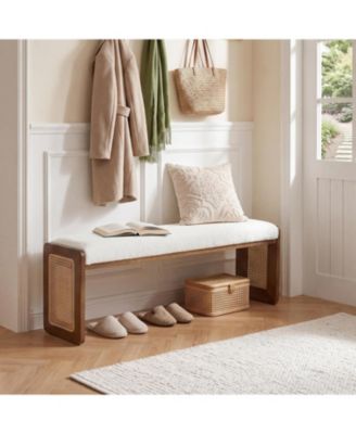 Shoe Bench with Cushion, Solid Wood Bench for Entryway Hallway | Modern Storage Bench with Padded Seat