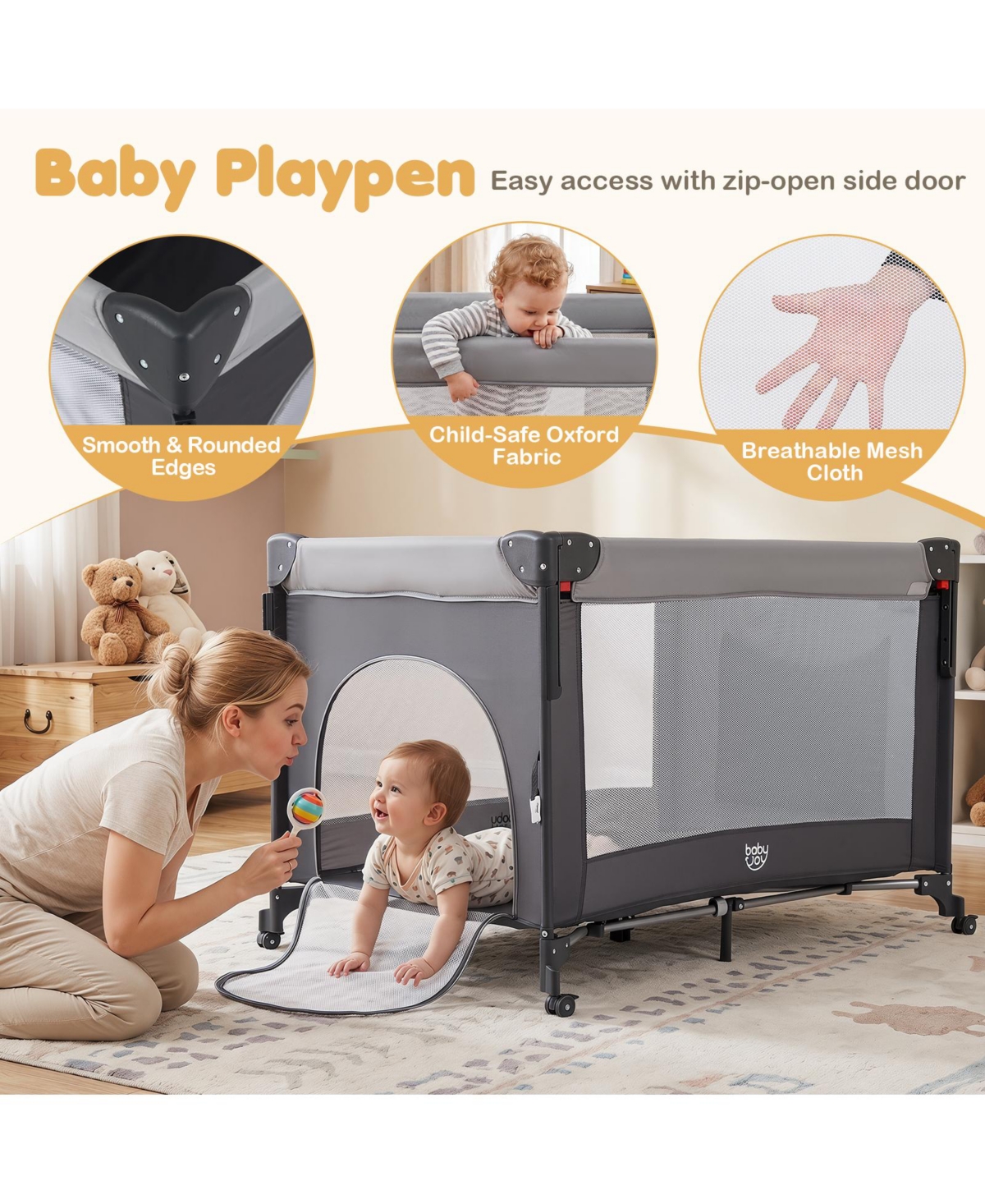 Costway Baby Bassinet Bedside Crib with Changing Table Mattress Detachable Canopy Basket