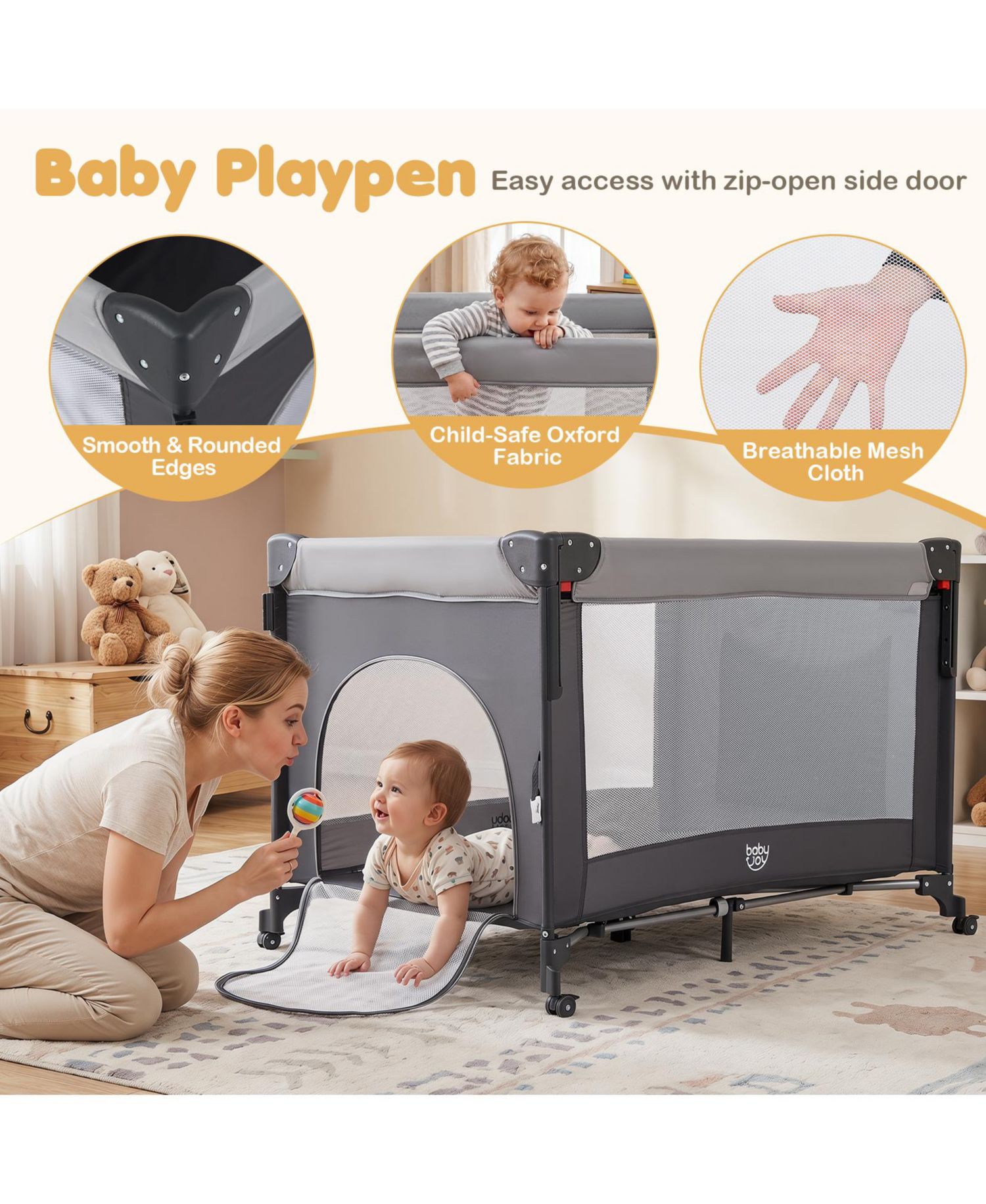 Baby Bassinet Bedside Crib with Changing Table Mattress Detachable Canopy Basket