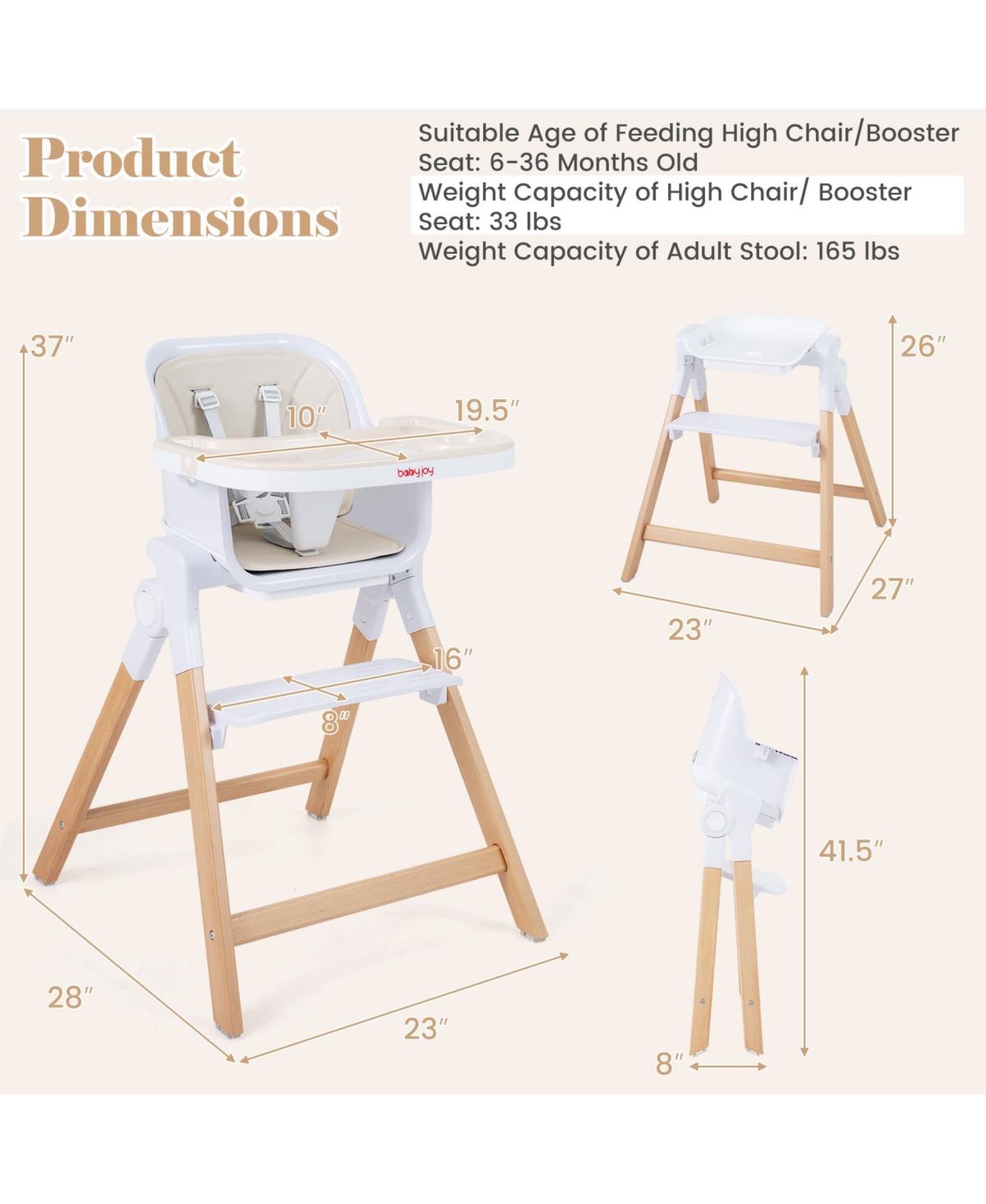 Costway 4-in-1 Convertible Baby High Chair with Detachable and Adjustable Tray