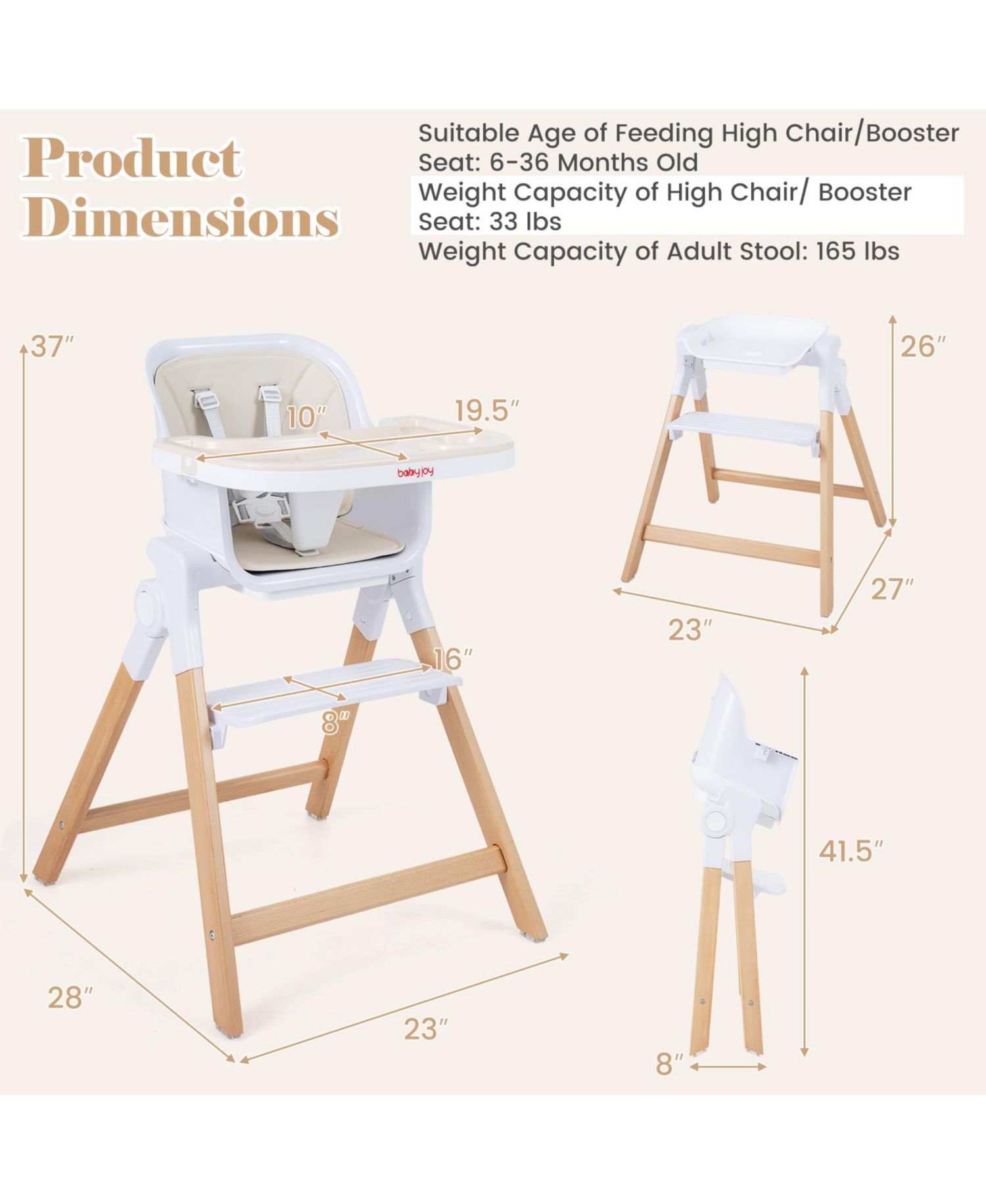 4-in-1 Convertible Baby High Chair with Detachable and Adjustable Tray
