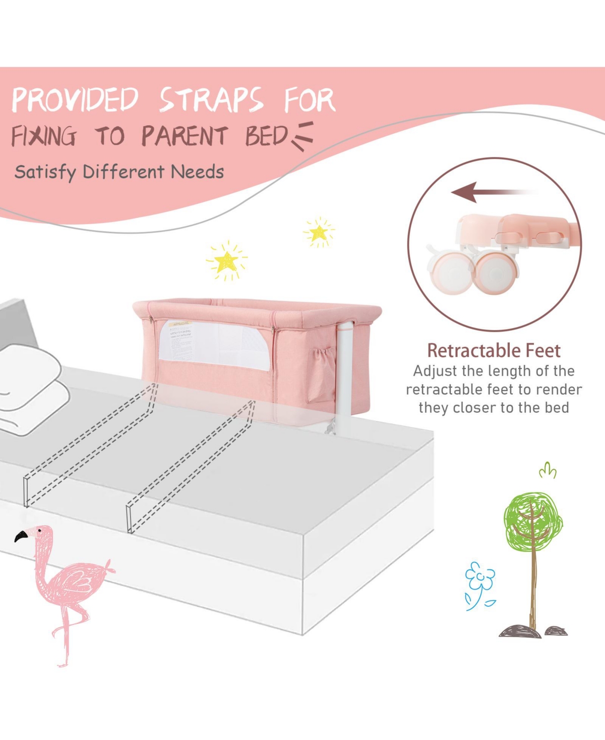 Costway Baby Bassinet Bedside Crib with Changing Table Mattress Detachable Canopy Basket