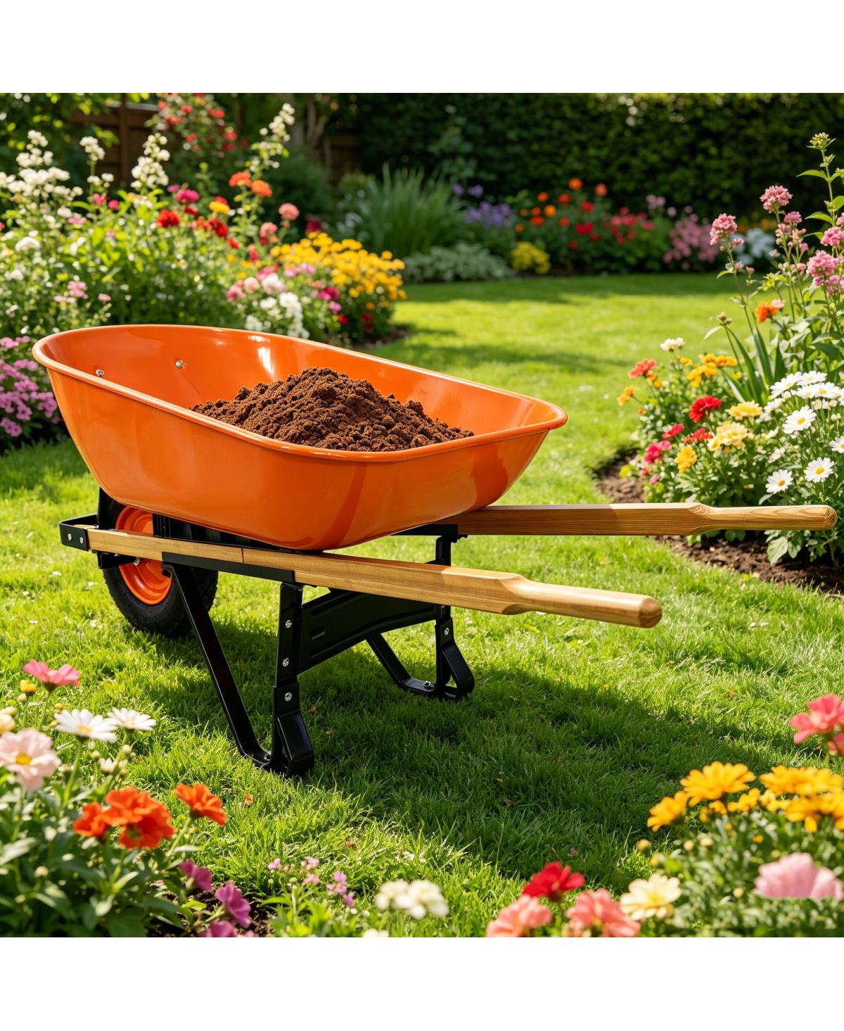 Streamdale Furniture Steel Tray Two-Wheel Garden Barrow with 15" Pneumatic Wheel
