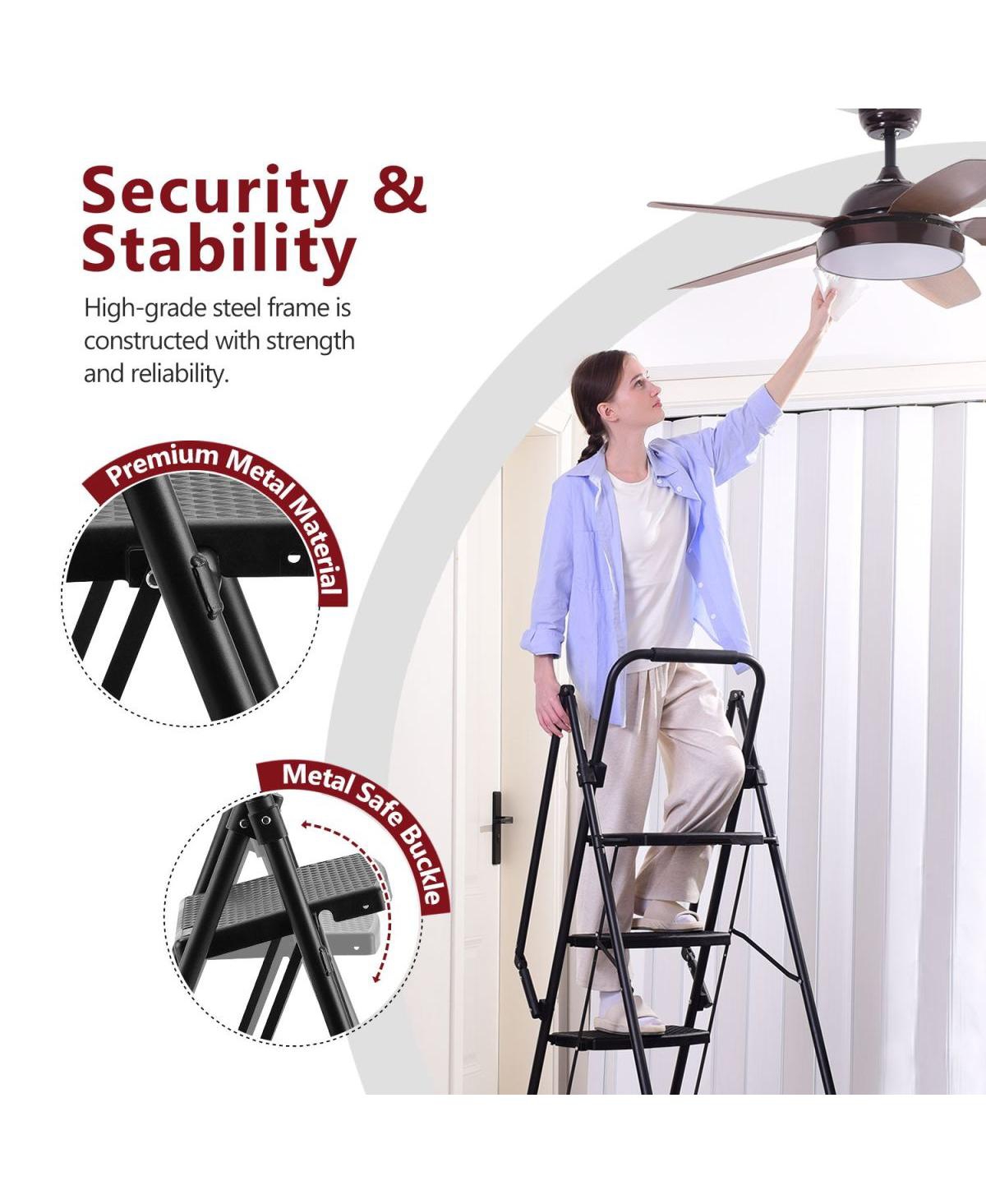 Streamdale Furniture 5-Step Folding Steel Ladder Stool with Anti-Slip Handle and Pedals, 330 lb Capacity