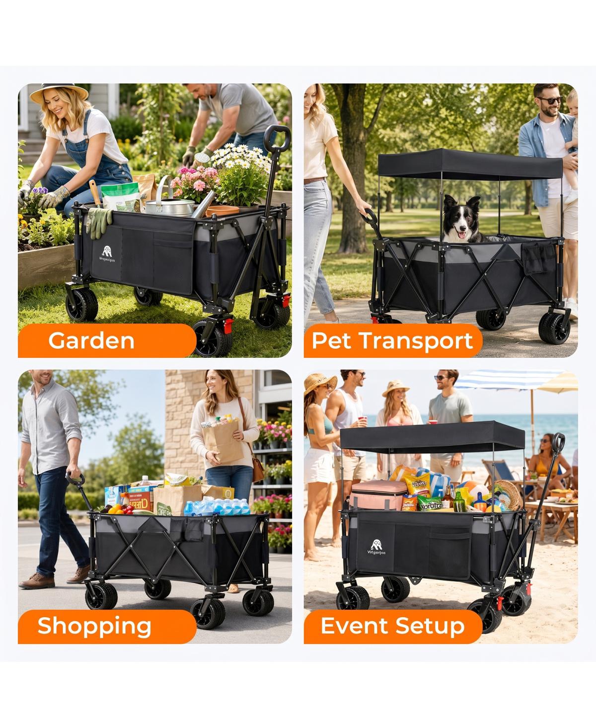 Streamdale Multi-Functional Folding Utility Wagon Cart with Canopy and All-Terrain Wheels