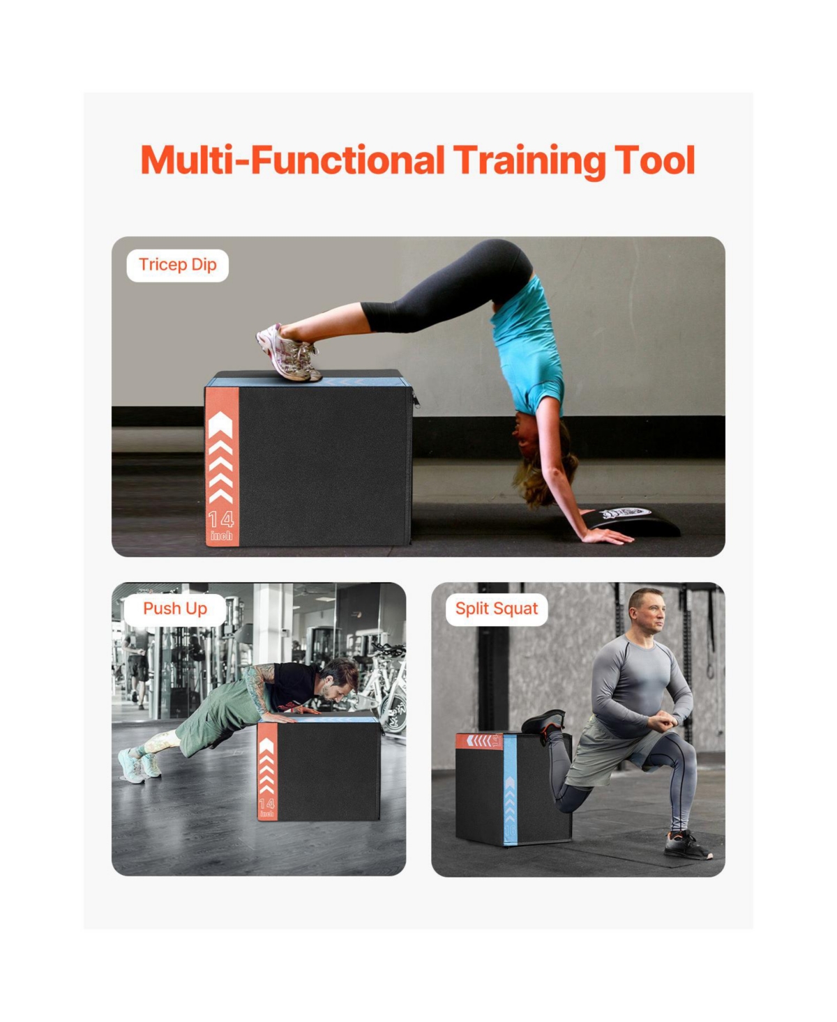 Vevor 16/14/12 Inch 3 in 1 Plyometric Jump Box Fitness Exercise Plyo Box Cotton
