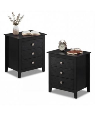 Modern Farmhouse 3-Drawer Nightstand Set of 2 with Wood Grain Accents