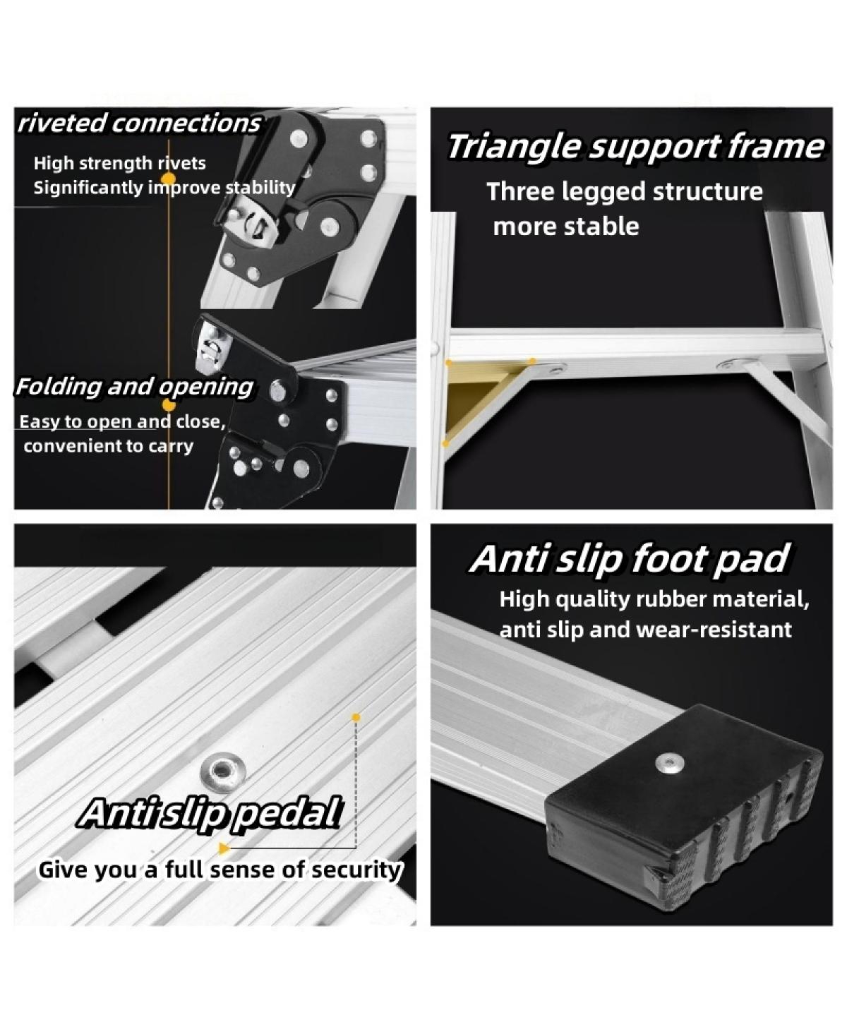 Streamdale Furniture Aluminum Step Ladder Heavy Duty Foldable Aluminum Platform 330 Lbs Capacity