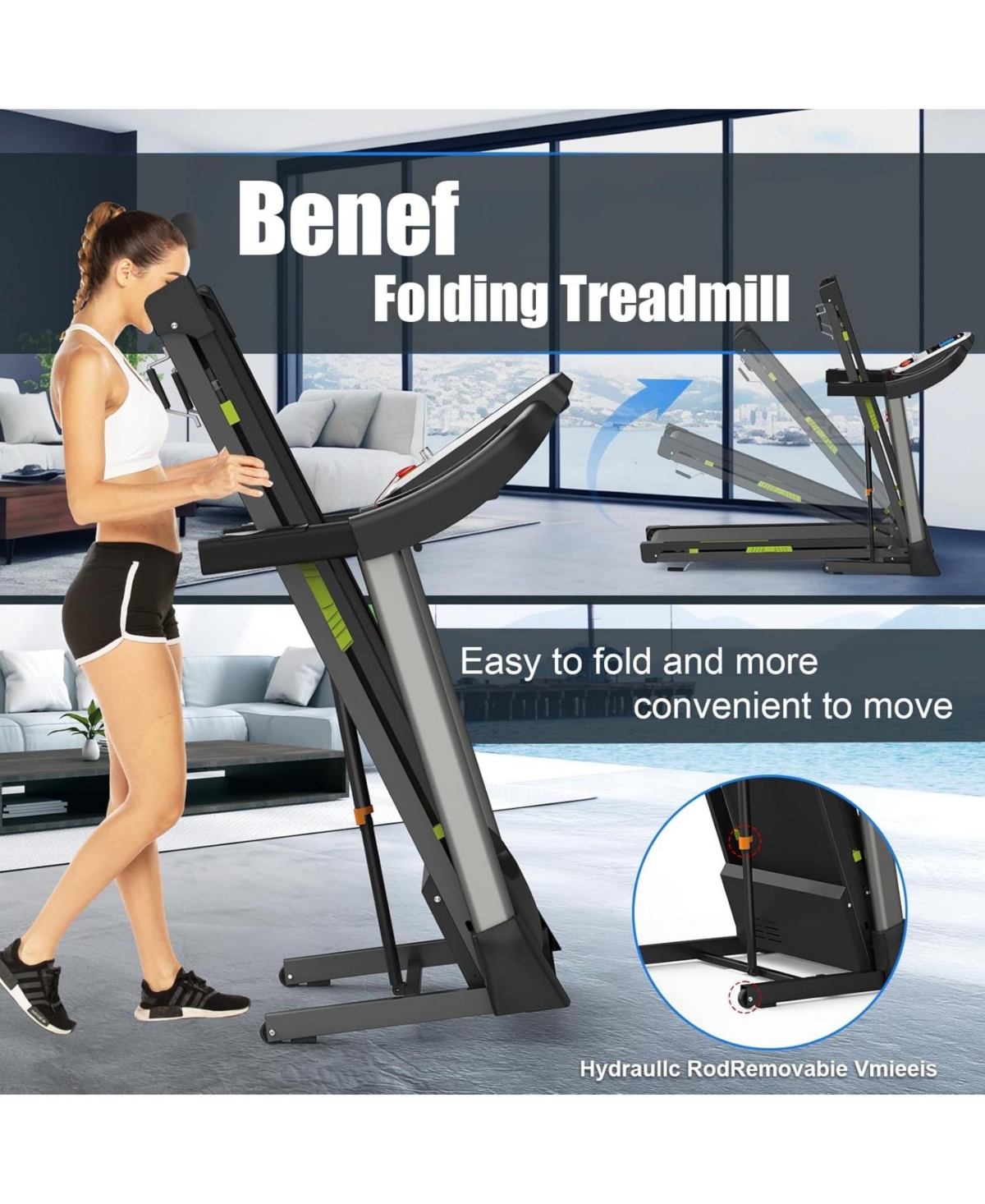 Sevorley Foldable Treadmill with Incline, 2.5HP Quiet Motor, Lcd Display, 12 Programs, 330 lb Capacity