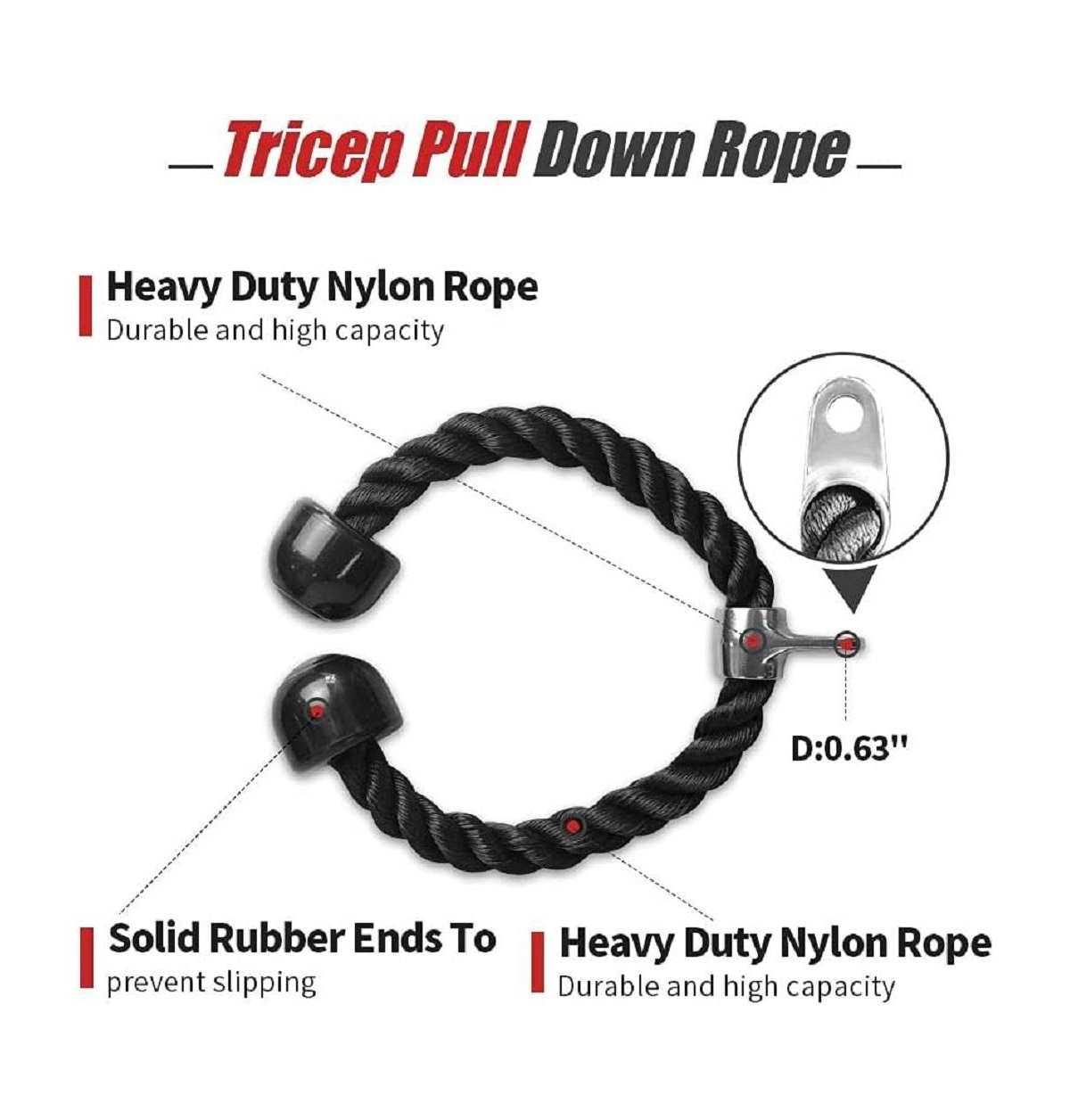 Sevorley 5-Piece Cable Machine Attachment Set with Triceps Rope, V Bar, Double D Handle, Lat Bar and Snap Hooks