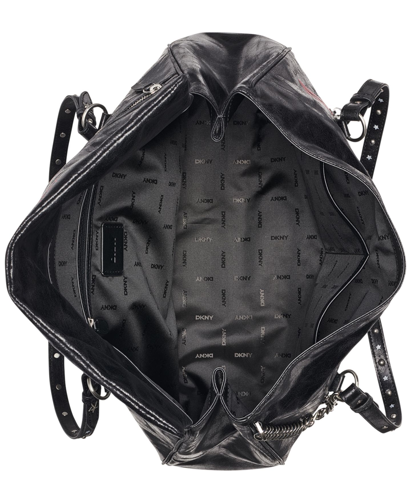 Женская сумка DKNY Skye Large Structured Satchel Handbag, цвет: Чёрный / Серебряный — фото 4