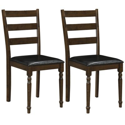 2Piece Farmhouse PU Leather Upholstered Dining Chairs with Ladder Back Padded Seat