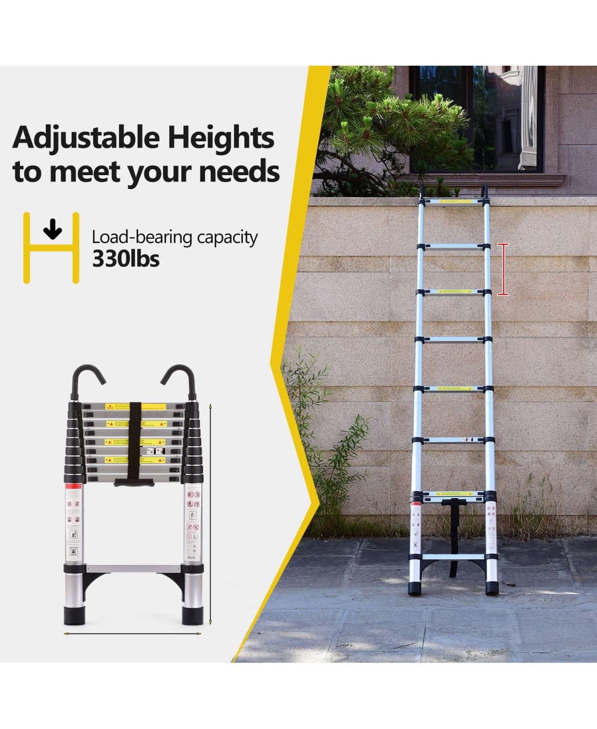Streamdale Furniture 10.5feet Retractable Aluminum Folding Ladder with Hook, 330lb Capacity