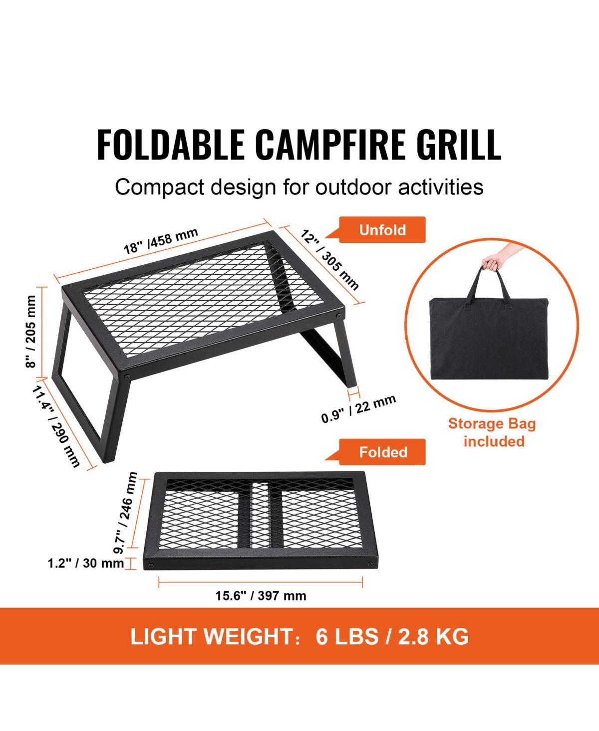 Vevor Folding Campfire Grill Portable Camping Fire Pit Steel Outdoor Bbq Picnic