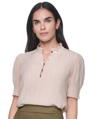 Women's Mock Neck Short-Sleeve Ruffle Blouse