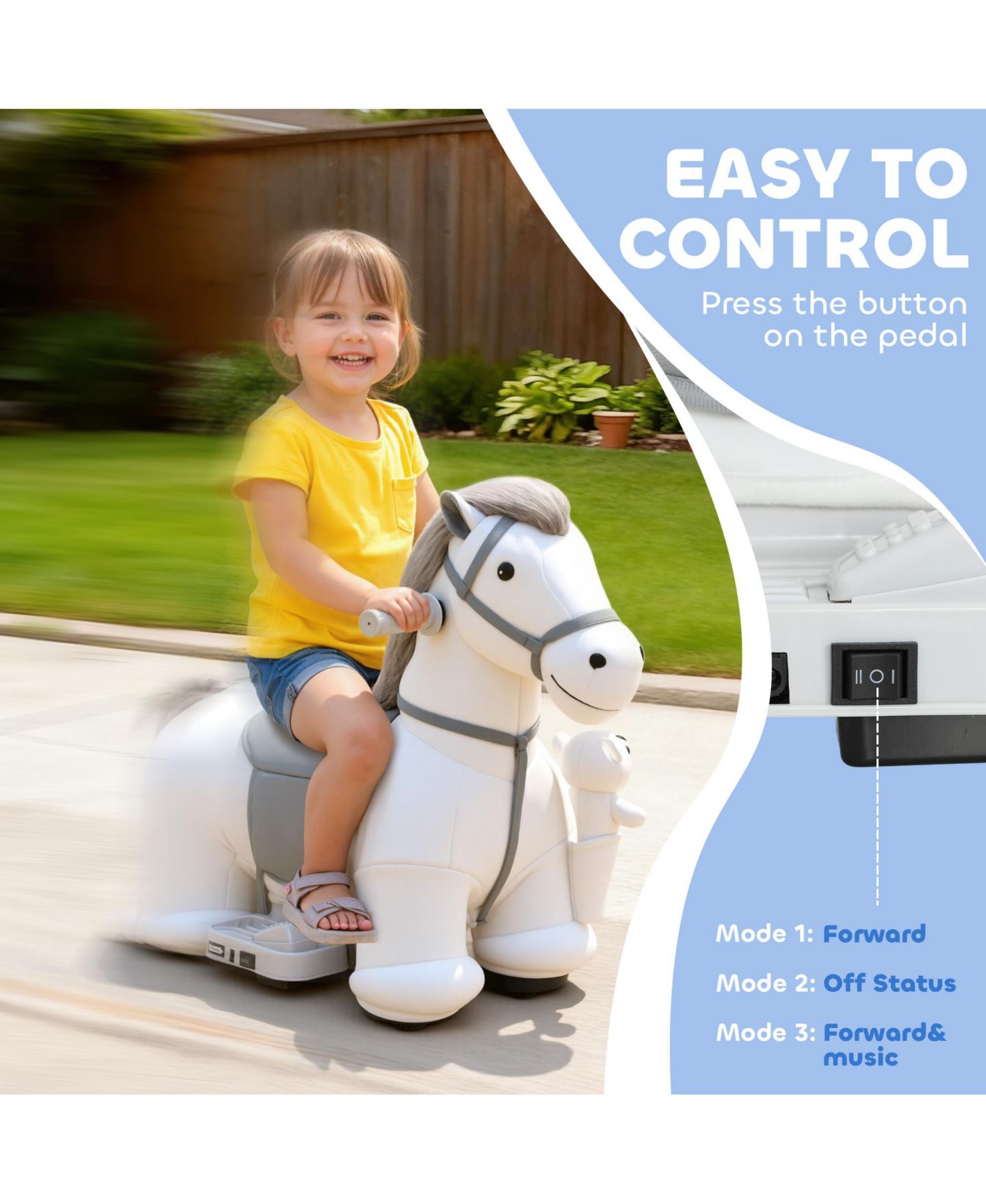 Детская игрушка Qaba 6V Battery-Powered Ride-On Horse with Music, 55 Lbs. Capacity, Ages 1.5+, цвет: Белый — фото 5