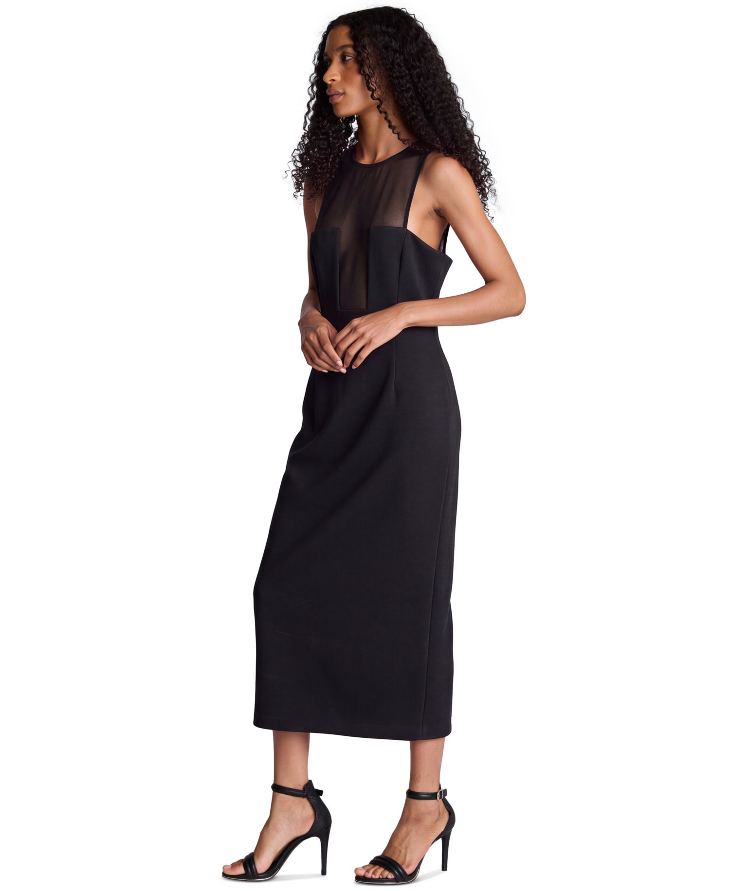 Women's Mesh-Insert Crewneck Midi Dress