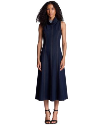 Women's Sleeveless High-Stand-Collar Midi Dress