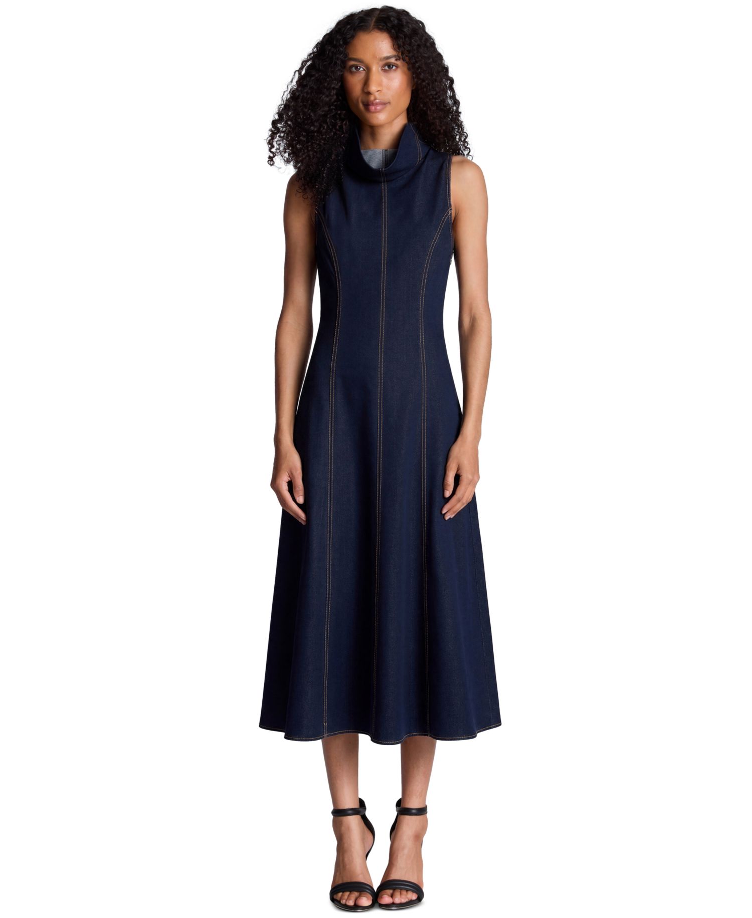 Women's Sleeveless High-Stand-Collar Midi Dress