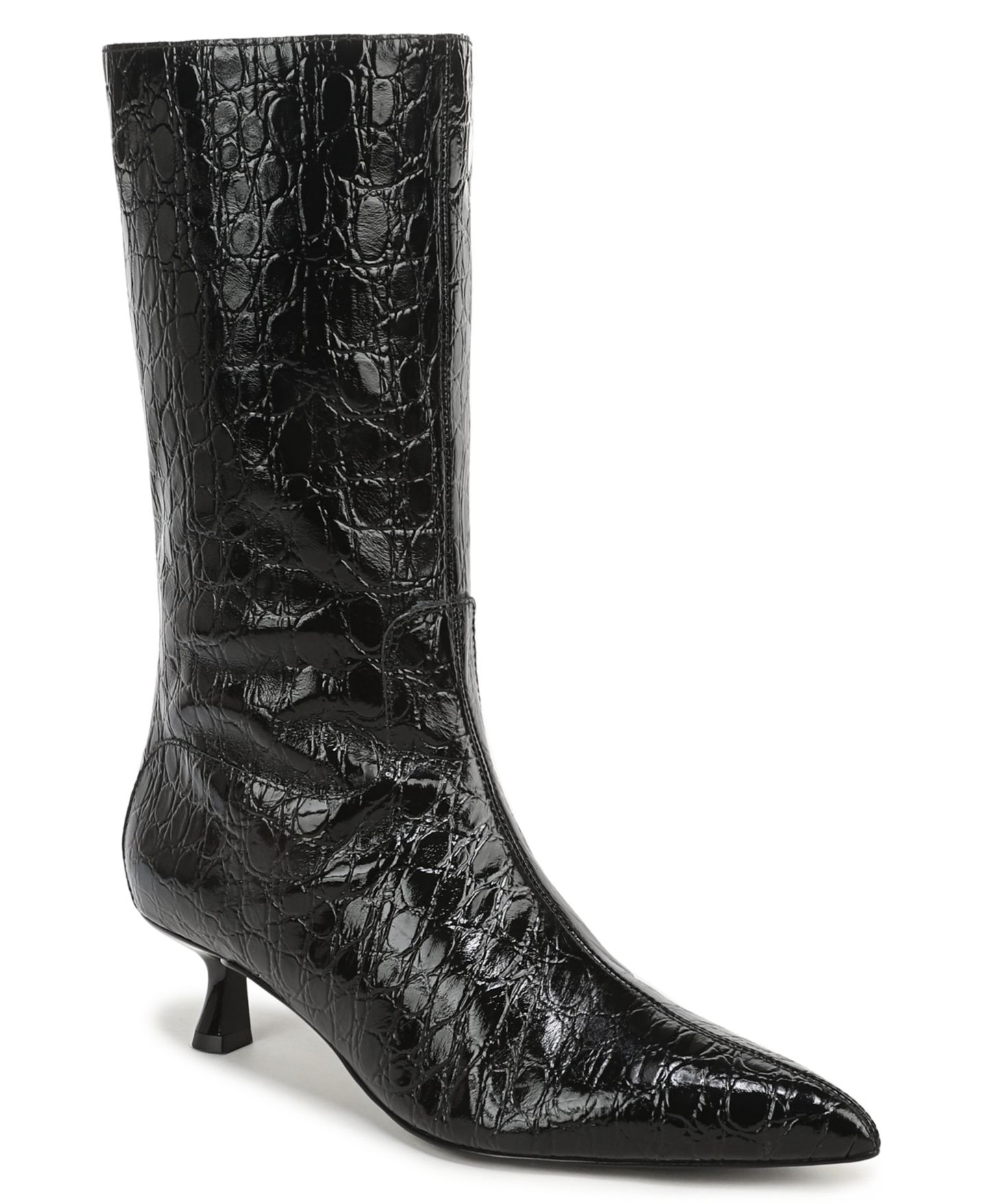 Женские ботинки Sam Edelman Ramona Pointed Toe Mid Calf, цвет: Чёрный с принтом кожаный — фото 1