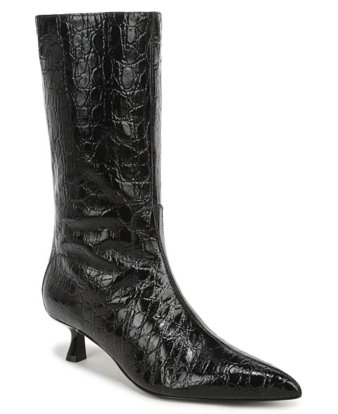 Женские ботинки Sam Edelman Ramona Pointed Toe Mid Calf, цвет: Чёрный с принтом кожаный