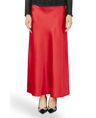 Women's Satin A-Line Elasticated-Waist Midi Skirt