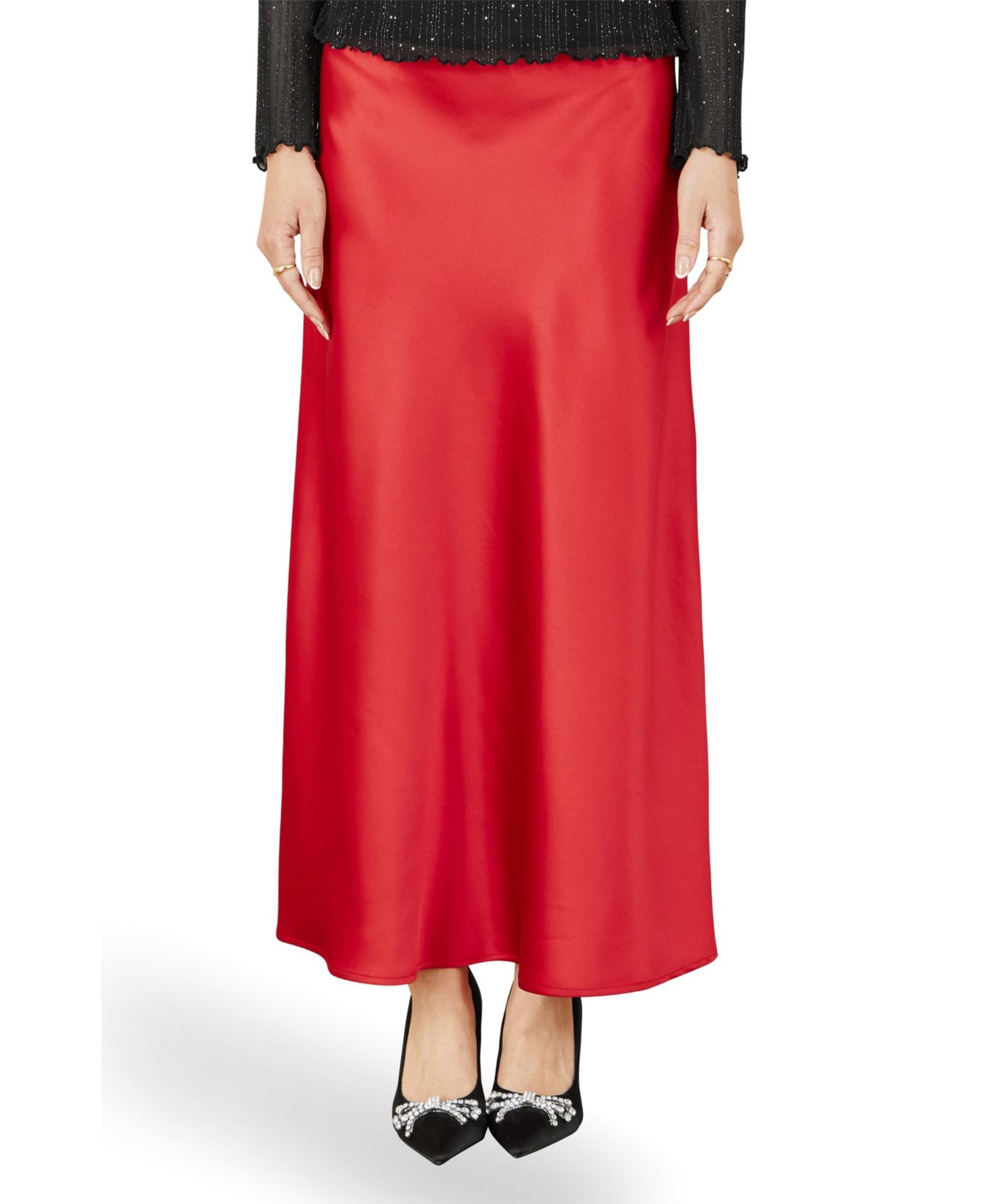 Women's Satin A-Line Elasticated-Waist Midi Skirt