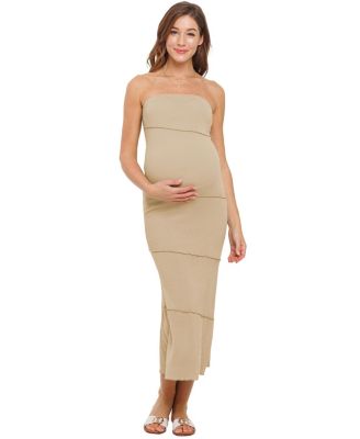Maternity Strapless Ribbed Bodycon Midi Dress