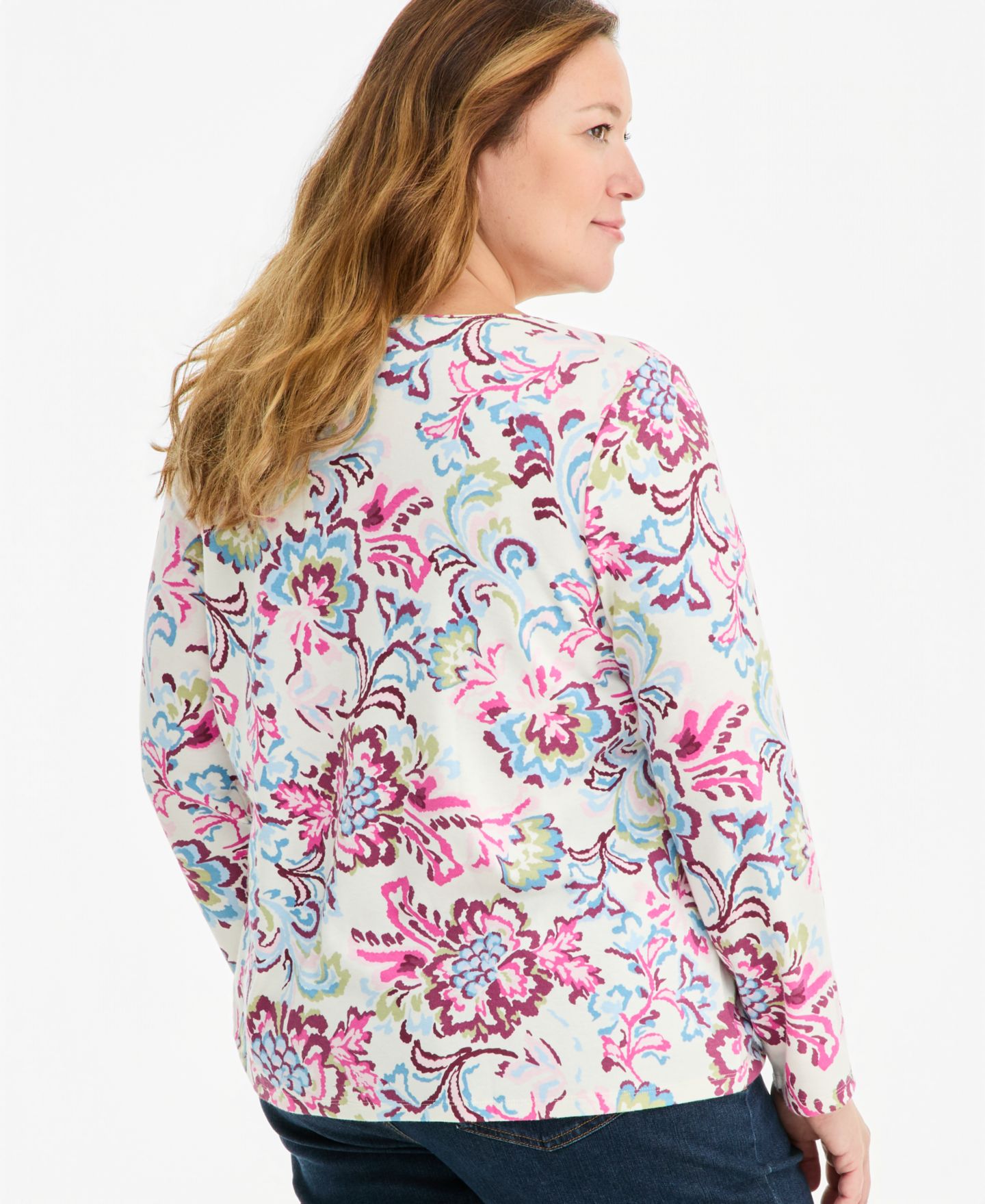 Женская футболка Style & Co Plus Size Long-Sleeve Scoop-Neck, цвет: Ванильный — фото 4