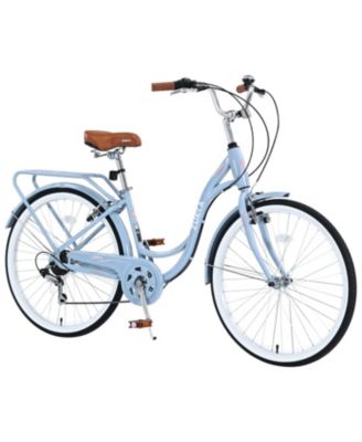 24-Inch Beach Cruiser Bike, 7 Speed V - Brake Cruiser Bike, Anti-Skid Tires, with Rear Rack Bell, Steel Frame, for Girls Women Senior