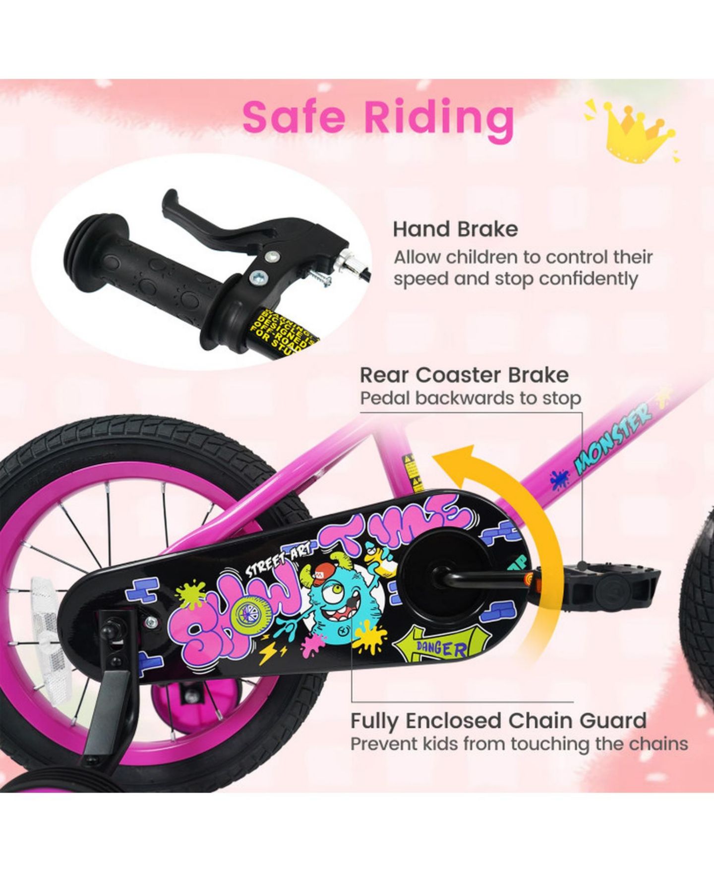 Детская игрушка HONGGE 14-Inch Kids Bike with Training Wheels and Dual Braking System, Ages 3-5 — фото 6