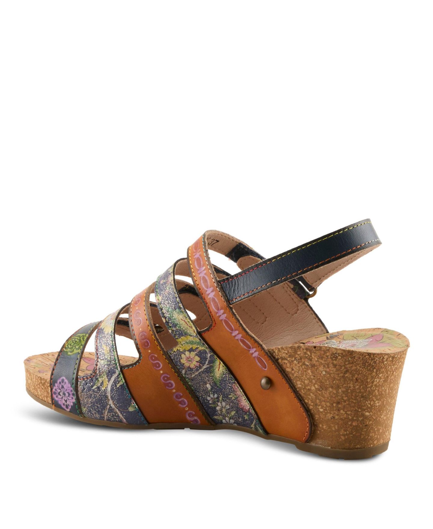 Женские сандалии L'Artiste Buckleitup Floral Wedge with Supportive Cushioned Comfort, цвет: Тёмно-синий разноцветный — фото 7