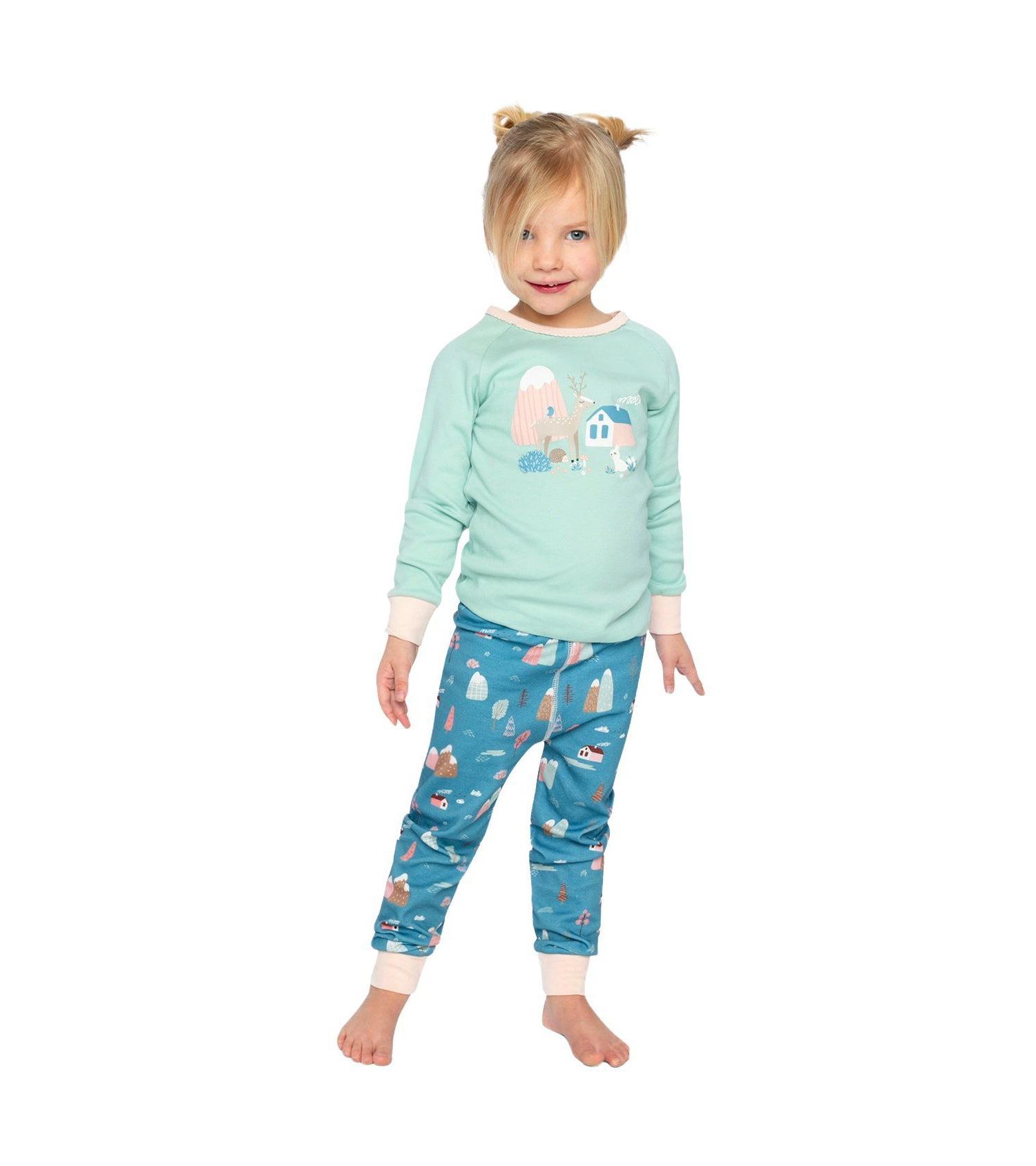 Little and Big Girl 6-12 Cotton Two Piece Pajama Set House Print