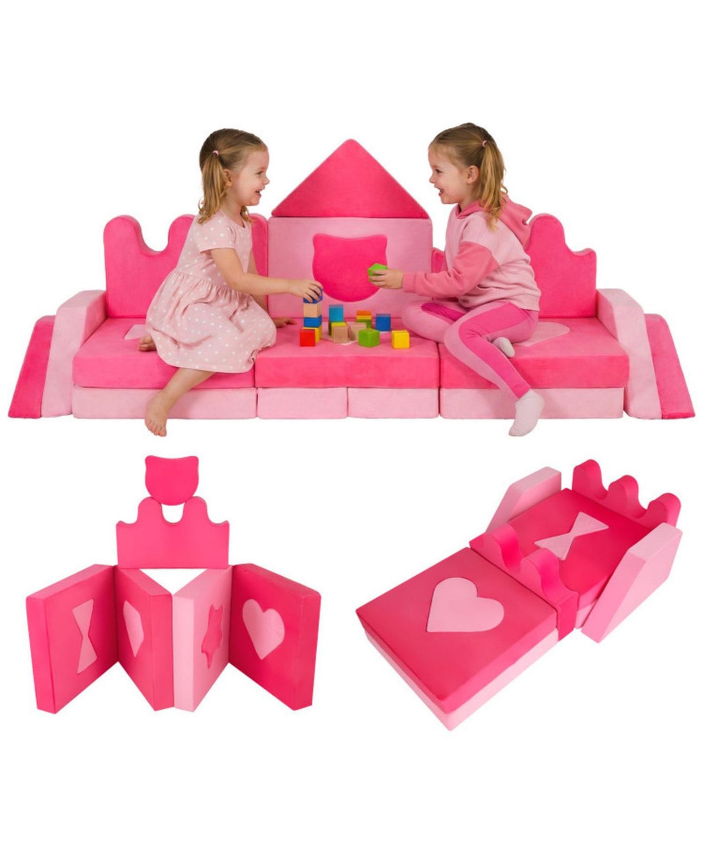 Детские игрушки HONGGE 14-Piece Modular Kids Play Couch with Washable Covers, цвет: Пудровый розовый — фото 11