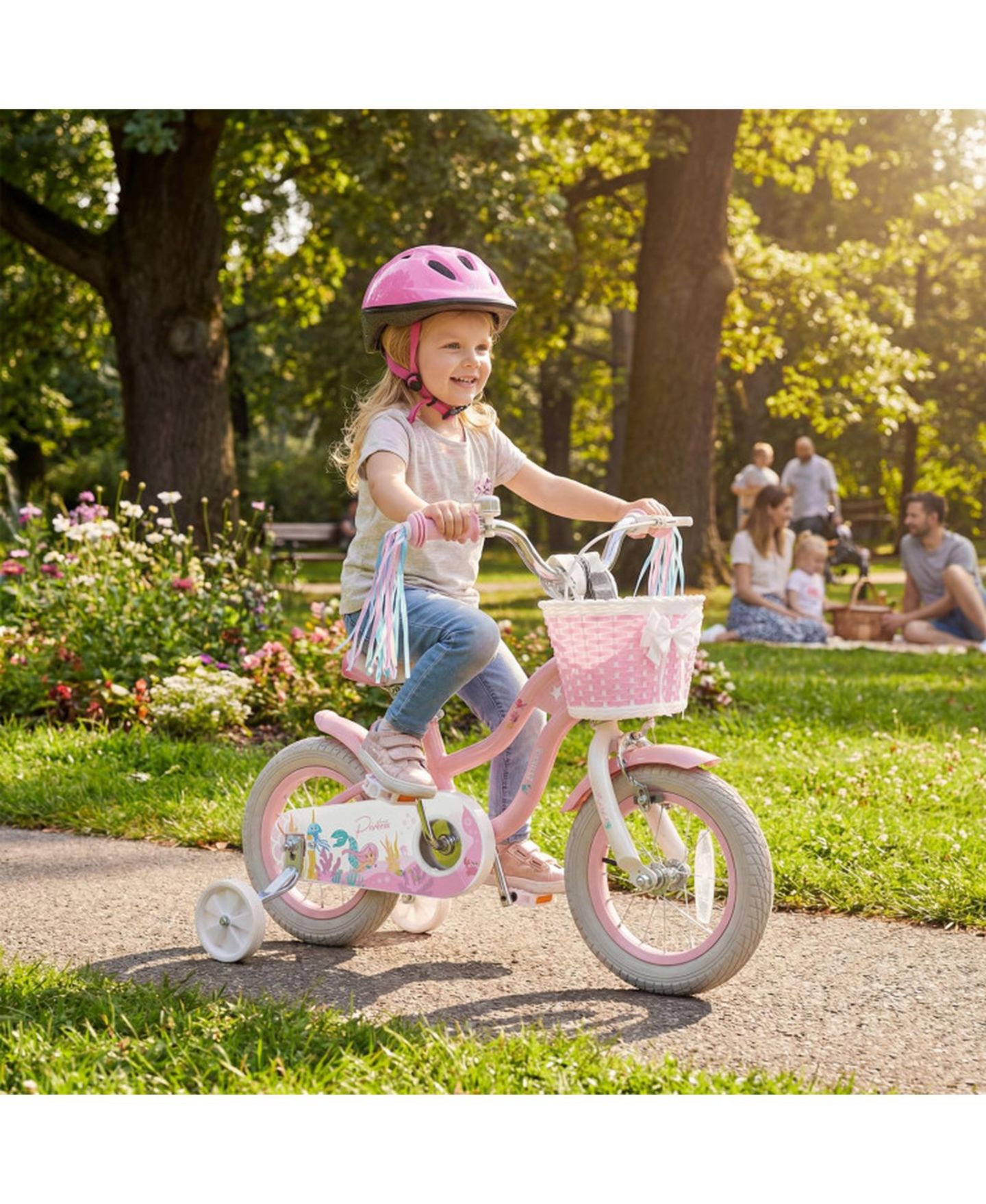 Детская игрушка HONGGE 12-Inch Girls Bike with Training Wheels and Mermaid Design, Ages 3-4, цвет: Розовый — фото 2