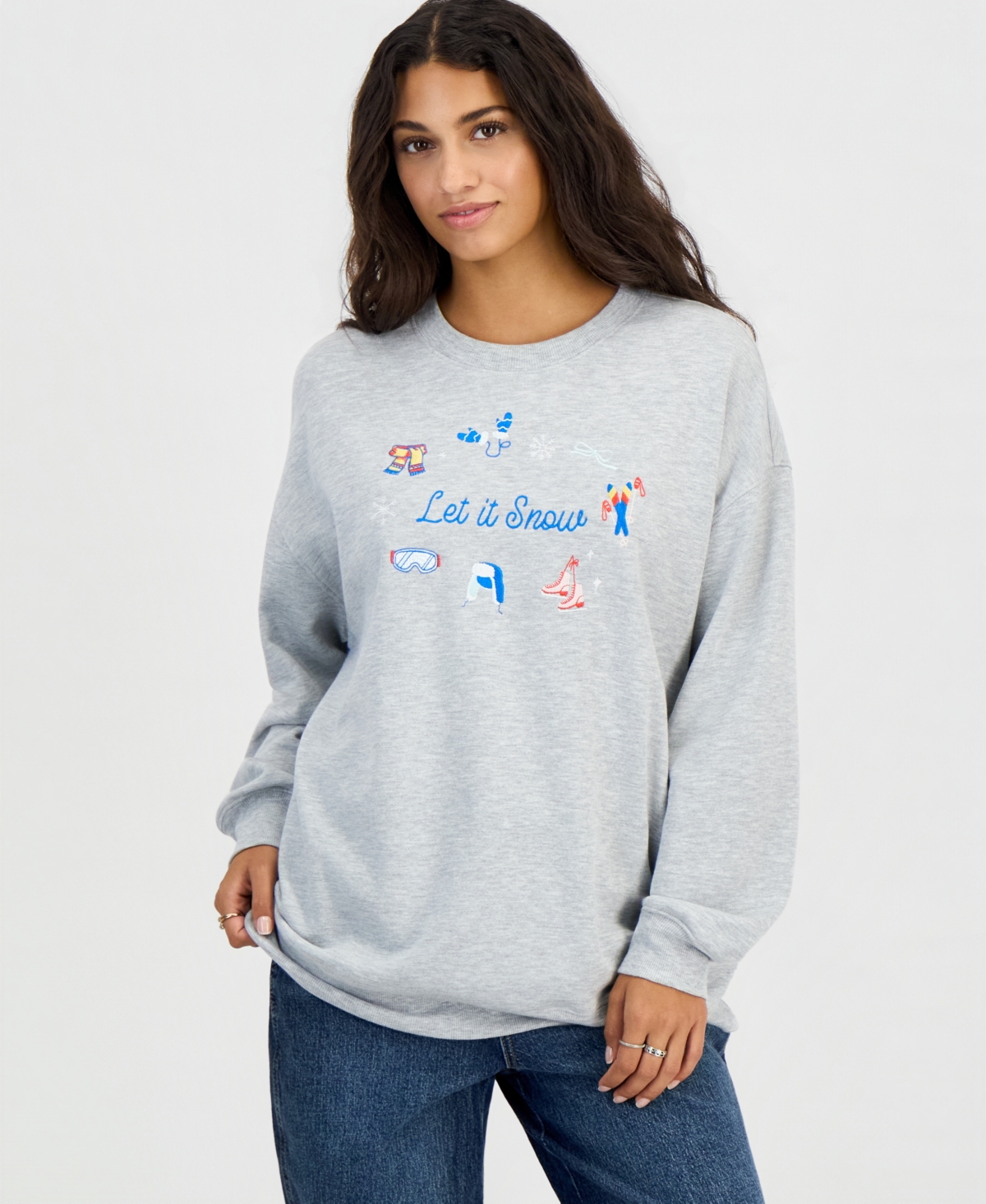 Rebellious One Juniors' Let It Snow Cotton-Blend Fleece Crewneck Pullover Sweatshirt