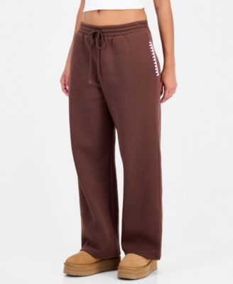 Juniors' Wide-Leg High-Rise Drawstring Fleece Pants