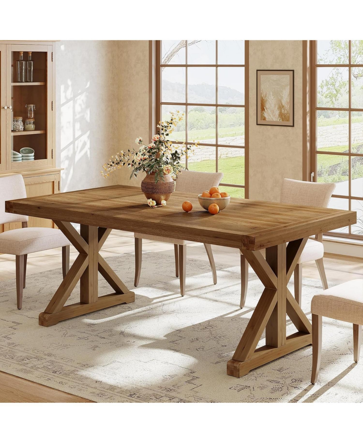 Tribesigns Solid Wood Dining Table for 4-6, 63-Inch Farmhouse